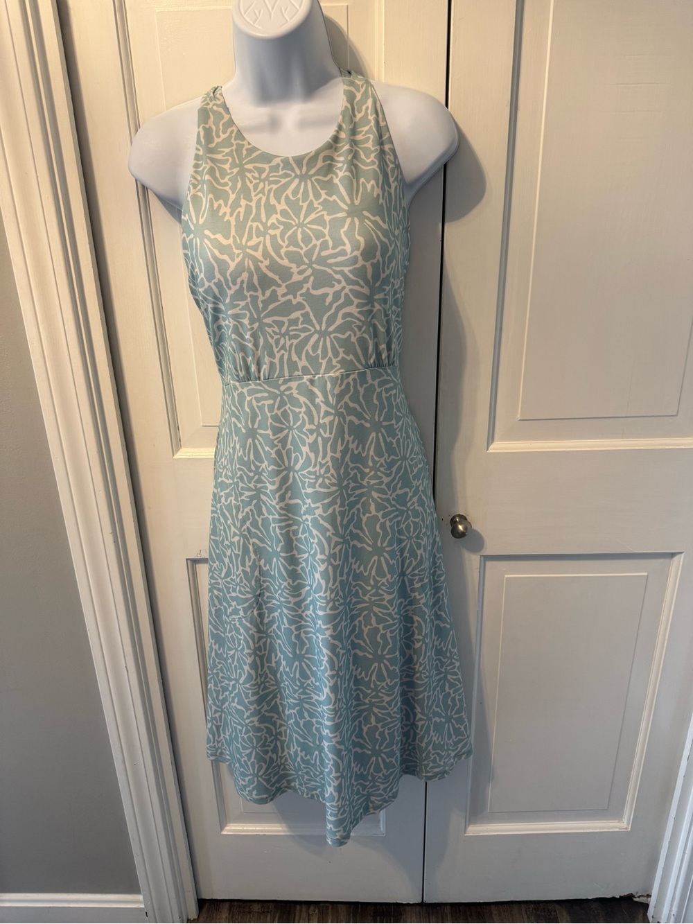 Prana Seafoam Green & White Halter A-Line Midi Dress